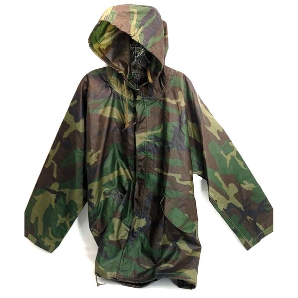 Vietnam Era Military Orc Indus.Wet Weather Parka Rain Coat & Hood - Small-Med